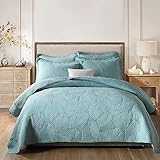 mixinni King Size Blue Plam Leaves Quilt Set Soft Cotton Bedspread Coverlet Set-King Size