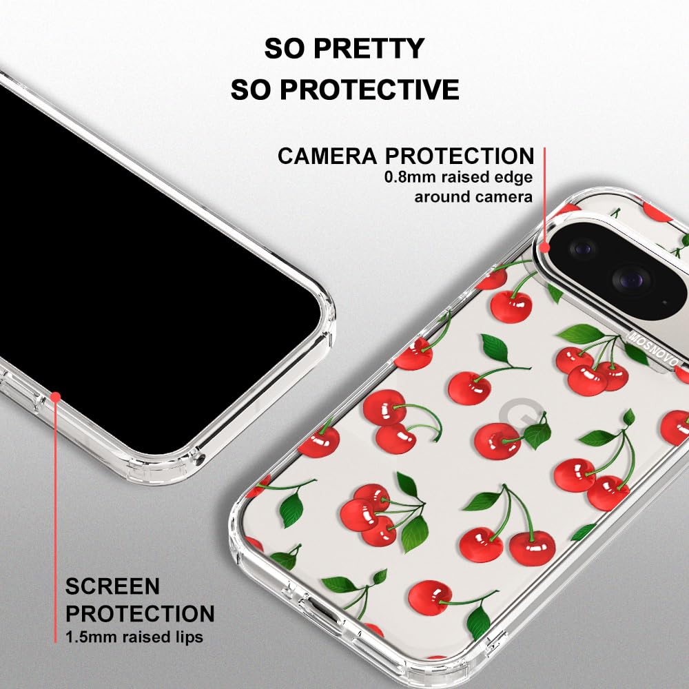MOSNOVO Case for Google Pixel 10 & Pixel 10 Pro, [Buffertech 6.6ft Military-Grade Drop Protection] [Anti Peel Off Tech] Clear TPU Bumper Phone Case Cover Design - Cute Cherry — view 410