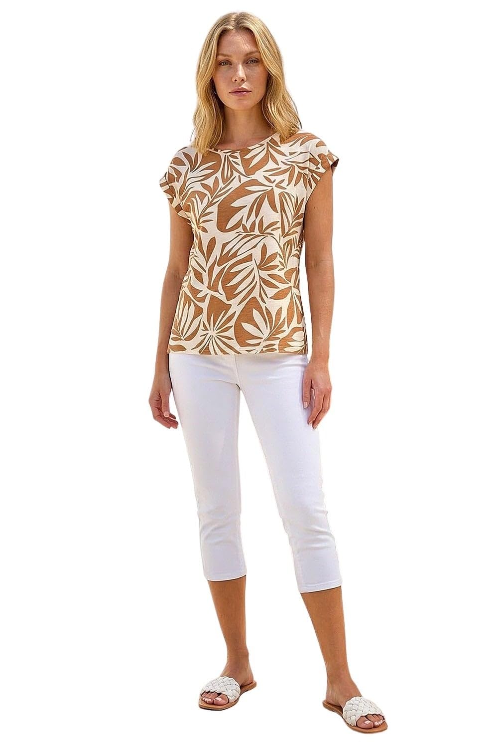 Roman - Women's Shell Top - Leaf Print - Size 18 - Tan