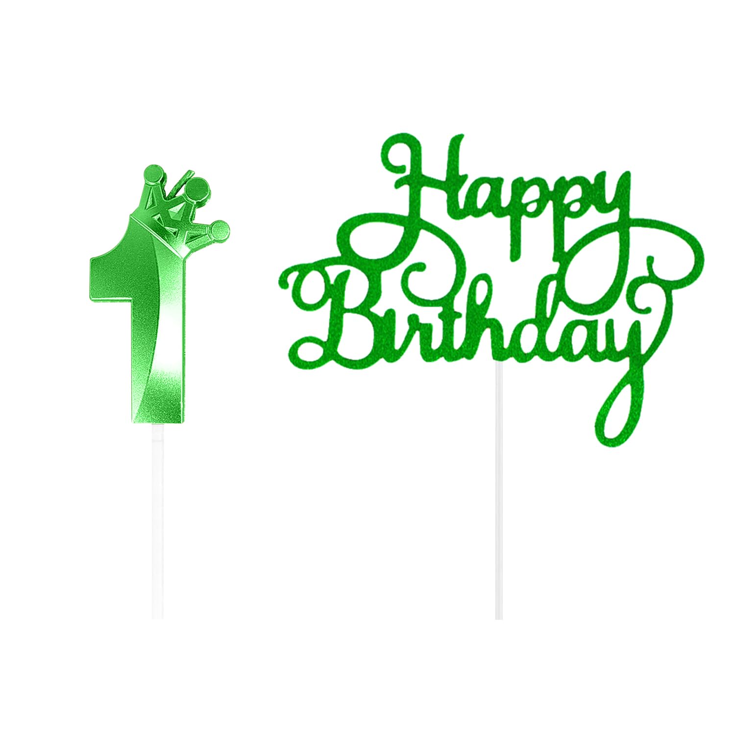 Hinfhi Green 1 Crown Digital Candle And 1 Card Insert, Creative Birthday Candle, Cake Decorations, Birthday Party Supplies.