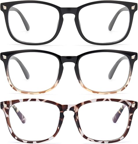 Gaoye - Paquete de 3 anteojos de bloqueo de luz azul moda cuadrada anteojos de falso nerd anteojos antirayos UV para computadora o juegos para
