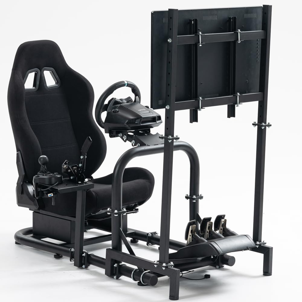 Supllueer Racing Simulator Cockpit Black Seat Stand with Black Seat and Monitor Mount Fit for Logitech,Thrustmaster,G923 G29 G920,T248 T300, Excluding Steering Wheel Shift Lever Pedal Display