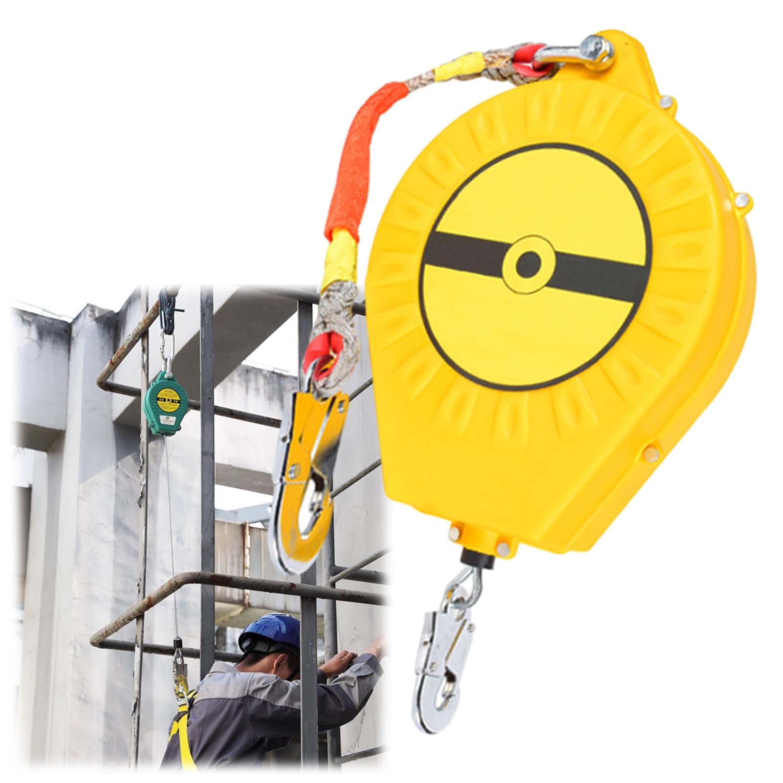Dispositivo Anticaida Retractil, Arnes Linea de Vida Retráctil Homologado 3-20m, Verde/Amarillo Arnes Seguridad Anticaidas Retractil Trabajo en Tejados/ Altura(Amarillo,10 Metros)