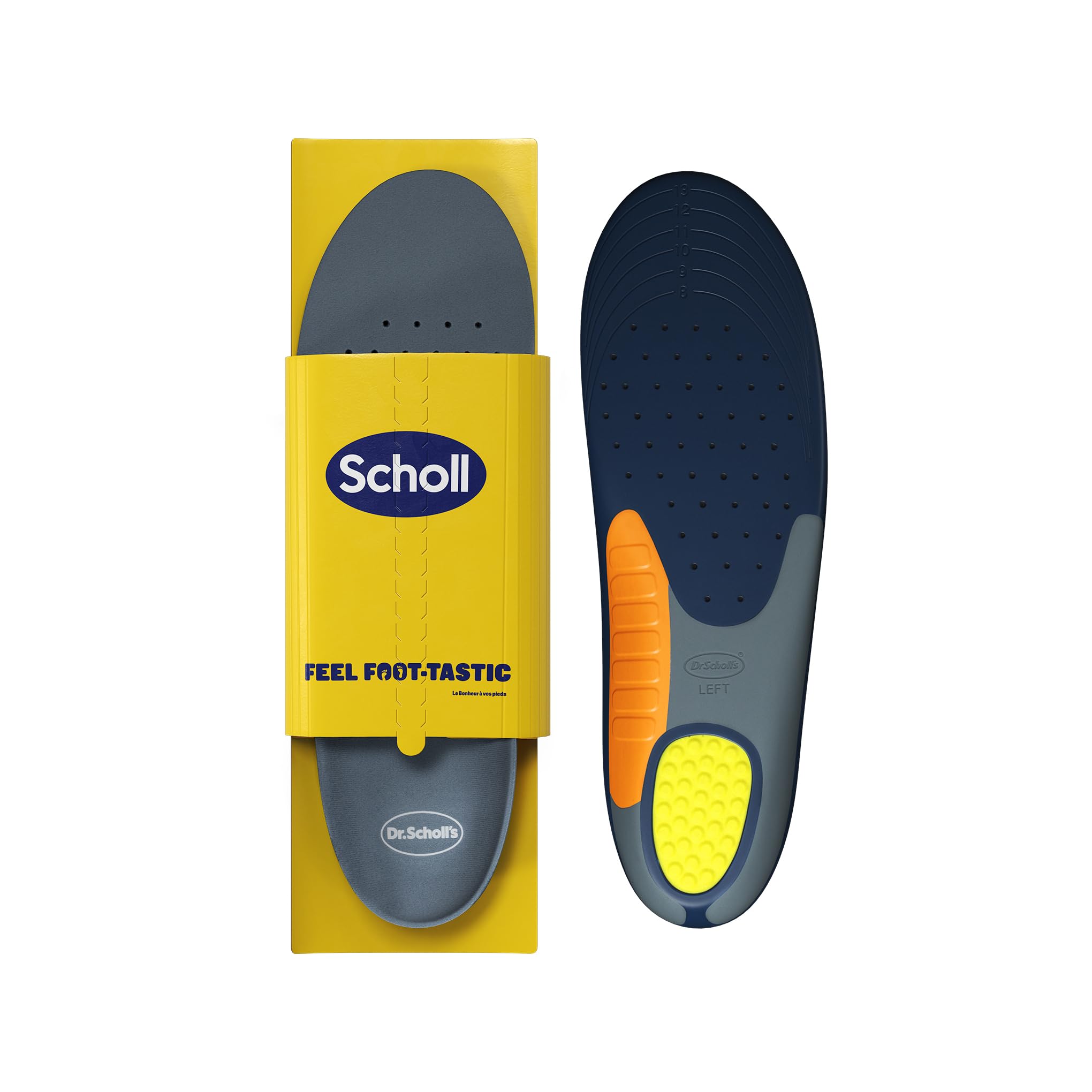 Dr. Scholl's Extra Reforzadas Plantillas para Hombre, Soporte del Arco, Absorción de Impactos, Pies Anchos, Corpulentos
