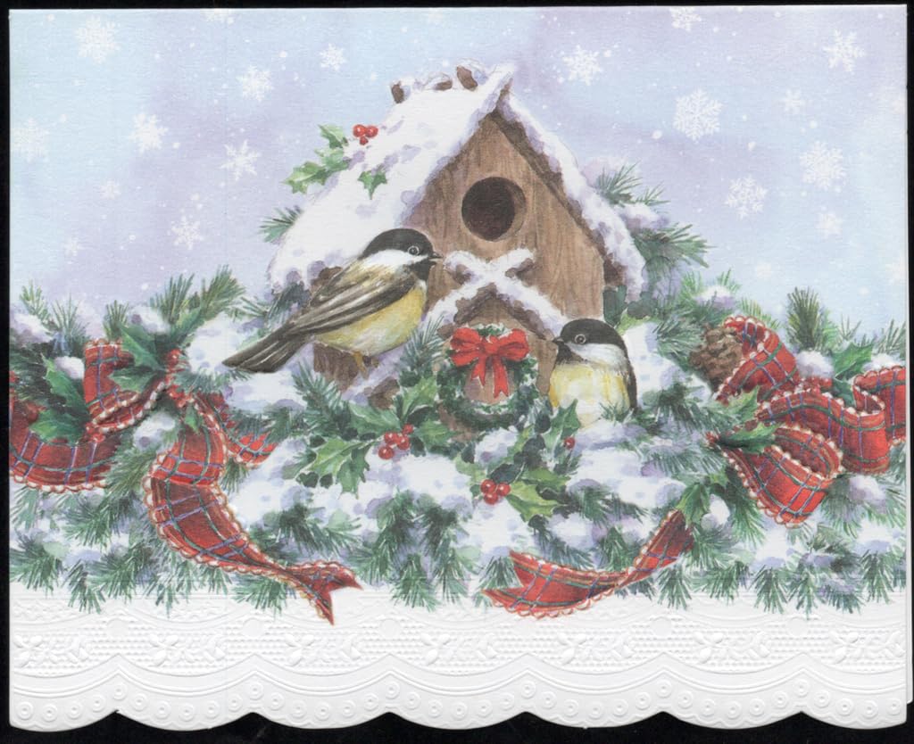 Poster Foundry Christmas Holiday Snowy Birdhouse Boxed Note Cards by Carol Wilson. 10 embossed 4x5 Die-Cut Notecards and Matching Envelopes in Decorative Gift Box with Magnetic Flap. NCPX2423