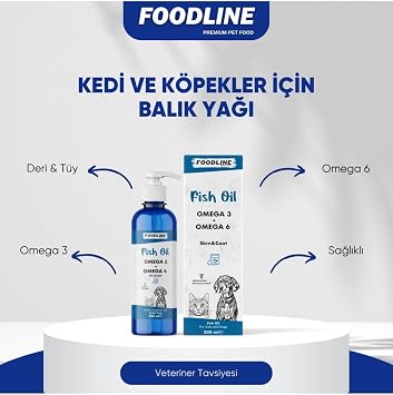 Foodline Fish Oil 200 ml, Omega 3&6 İçerikli Balık Yağı, Kedi ve Köpekler İçin Tüy ve Genel Sağlık Destekleyici