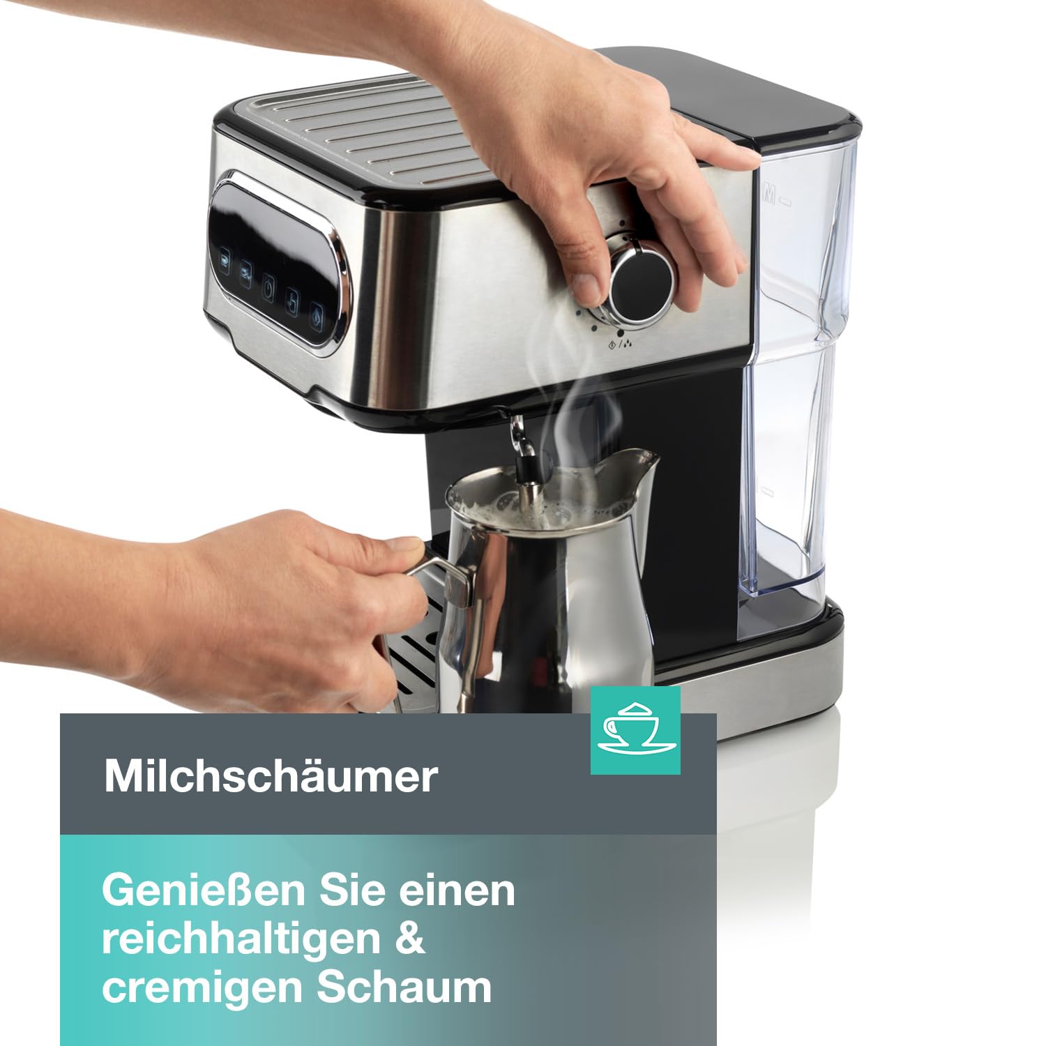 Gorenje ESCM 15 DBK Espresso Siebträgermaschine/Espressomaschine mit professioneller Milchschaumdüse/1,5 l Wassertank/15 bar/Edelstahl, Silber/Schwarz