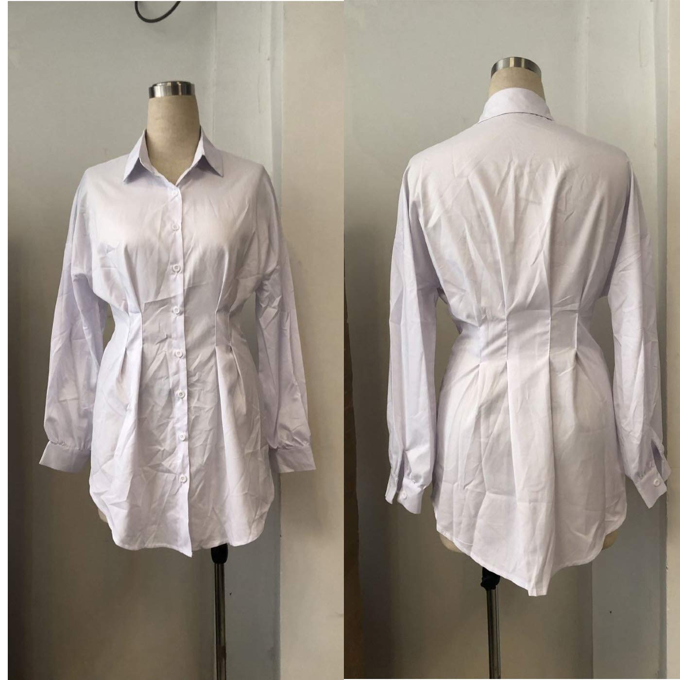 Sexy Mini Shirt Dress for Women - Casual Button Down Blouse Long Sleeve V Neck Belted Shirts Blouse Top Short Dress