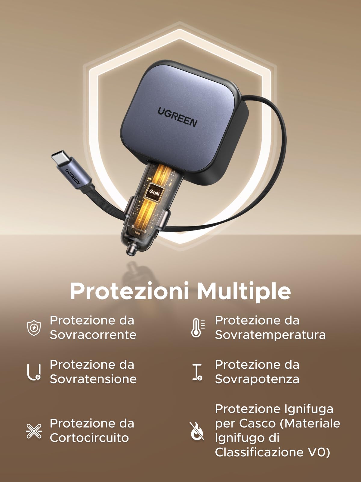 UGREEN 60W Retrattile Caricatore Auto, Caricabatteria Accendisigari USB C 3 Porta Ricarica Rapida, Compatibile con iPhone 17 Pro Max Air/iPhone 16/15/14, Galaxy S25/24, Pixel10/9, MacBook, iPad Pro