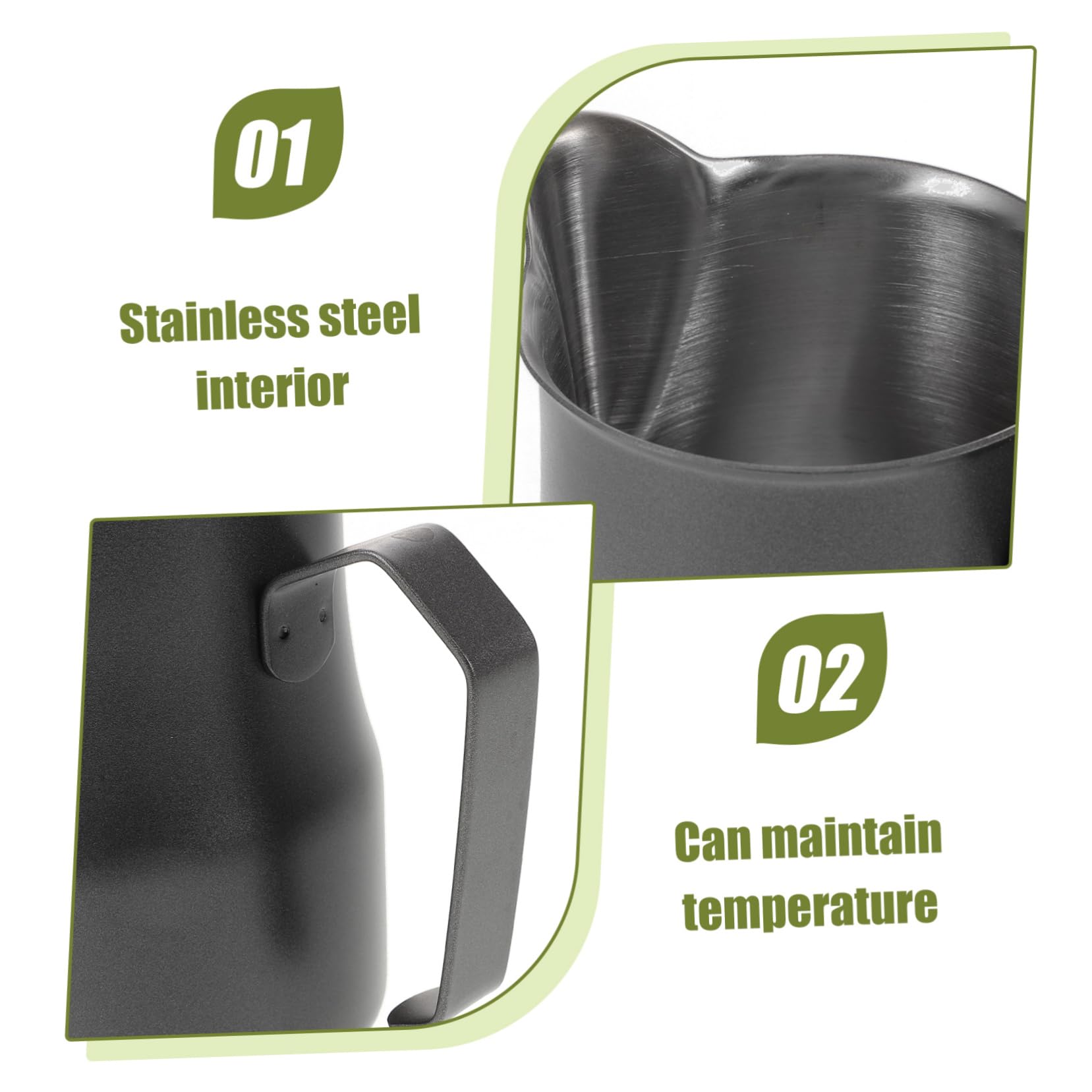 jojofuny 3piezas Espumador De Leche Inoxidable De Gran Capacidad Para Latte Art y Jarra De Leche Antiadherente Para Café y Espresso Utensilio Para Cafeterías y Cocinas
