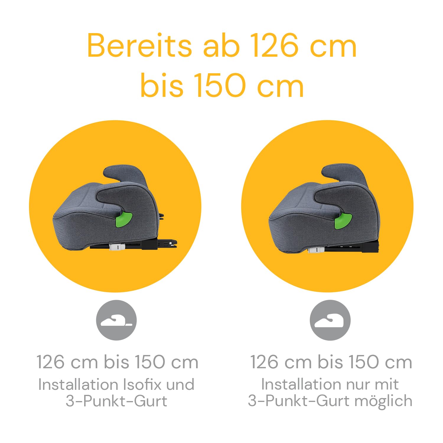 Osann Junior Isofix, Sitzerhöhung Auto Kinder, extra weiche und sichere Kindersitzerhöhung mit Isofix, 126-150 cm (ca. 15-36 kg), Sitzschale i-Size - Elephant Grey