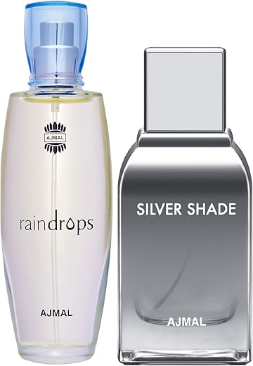 Ajmal Raindrops EDP Floral Chypre Perfume 50ml for Women and Silver Shade EDP Citrus Woody Perfume 100ml for Men FREE