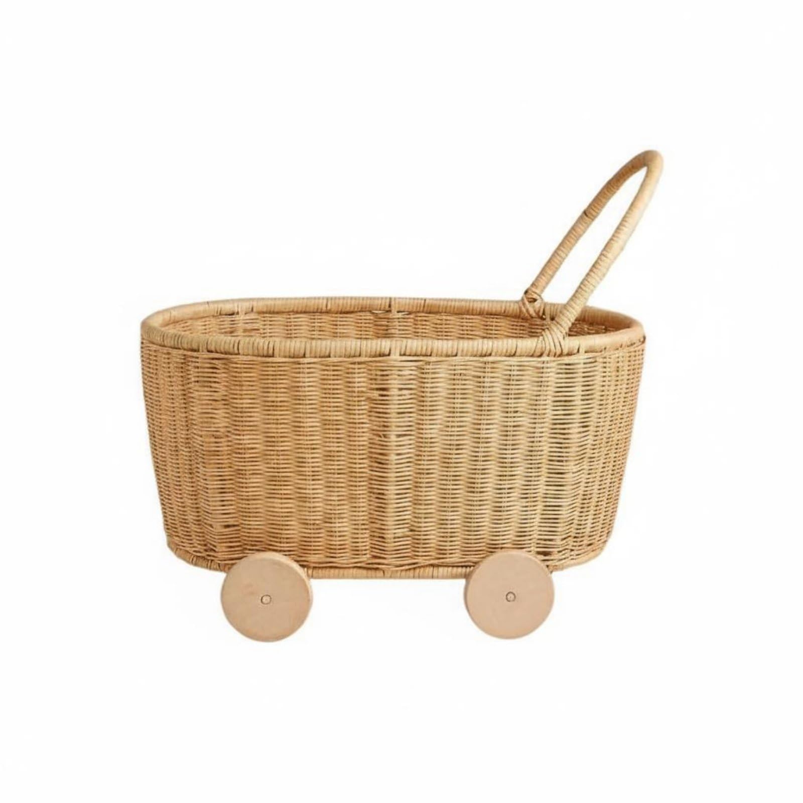 Carrello Porta Giochi per Bambini Giocattoli Contenitore Cestino Rotolante Cesta Portagiochi Lavorato Mano con Ruote in Legno, Without Lining