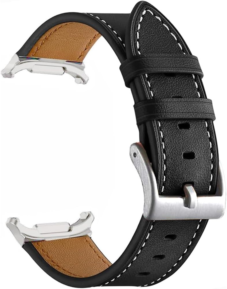 Galaxy Watch 8 Classic Band 46mm, Bands for Samsung Galaxy Watch8 40mm/44m (2025), Business Leather Wristband Replacement Strap for Men Women, Black+Brown Silver