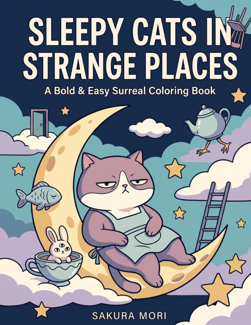 Sleepy Cats in Strange Places: A Bold & Easy Surreal Coloring Book