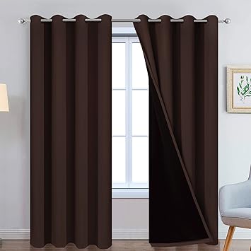 Yakamok Blackout Curtains 84 Inches Long,Blackout Curtain Panels for Bedroom, 2 Thick Layers Grommet Top Thermal Insulated Drapes with Black Liner for Living Room52Wx84L, Chocolate Brown, 2 Panels