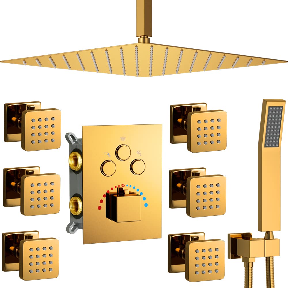 WHSHOWER 16 Inch Ceiling Rain Shower Head System With Handheld And Shut