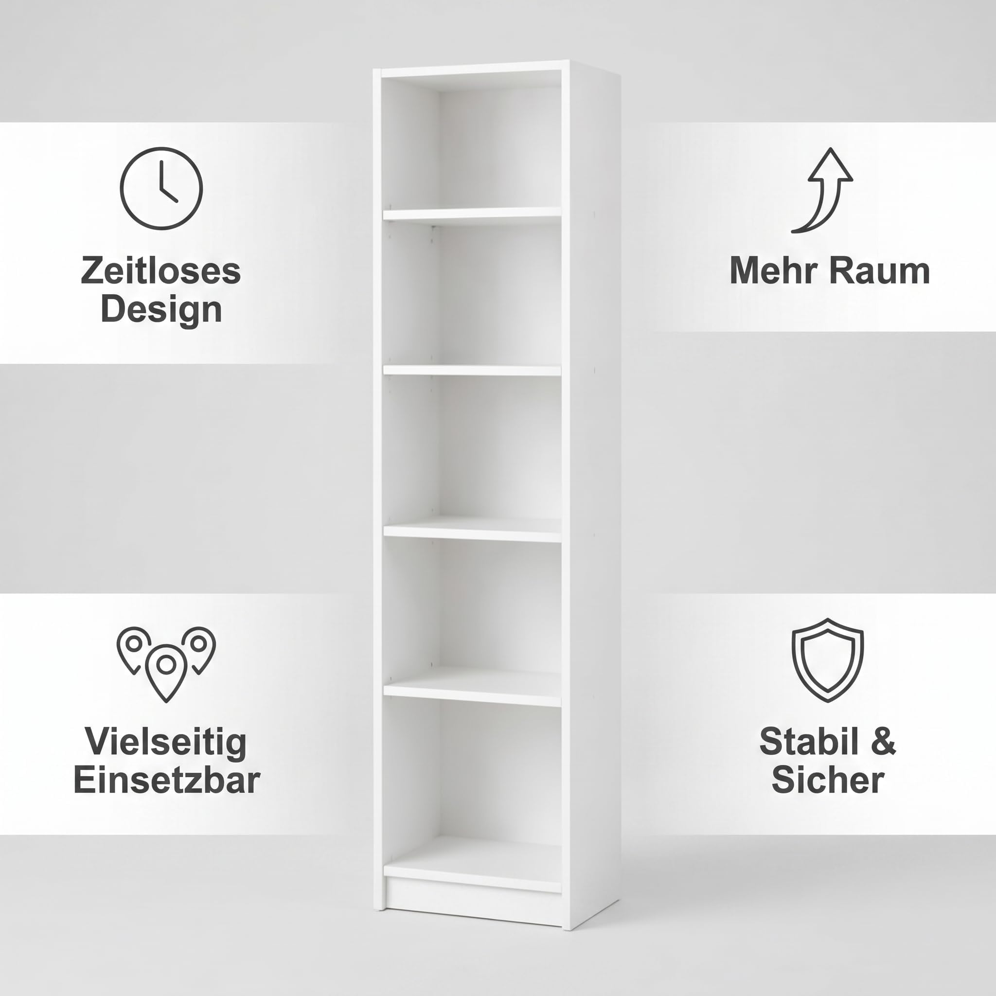 Libreria Verticale a Colonna da Terra 50x31x183 cm, Libreria Salvaspazio a 5 Ripiani, Design Aperto per Ottimizzare lo Spazio, Ideale per Soggiorno, Ufficio e Camera da Letto