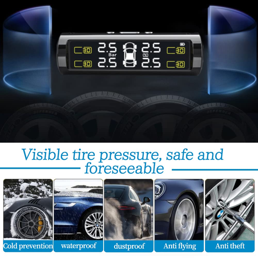 Système de Surveillance de capteur de Pression des pneus avec écran LCD TPMS Moniteur de Pression de détecteur Universel en Temps réel de Voiture avec Valve Externe