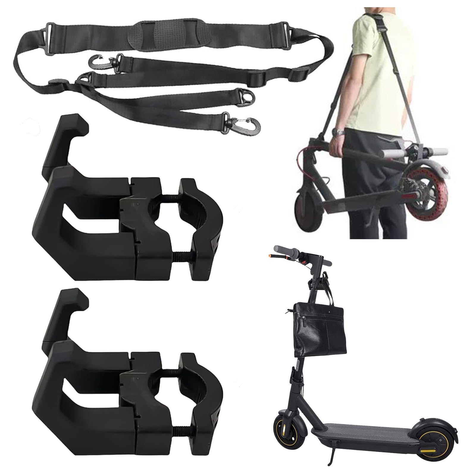 Gancho para Scooter 2 Piezas: WIYETY Gancho Frontal para Scooter Eléctrico con Correas para Scooter, Gancho Delantero Patinete Eléctrico Aleación de Acero, Multifunción Accesorios para Scooter