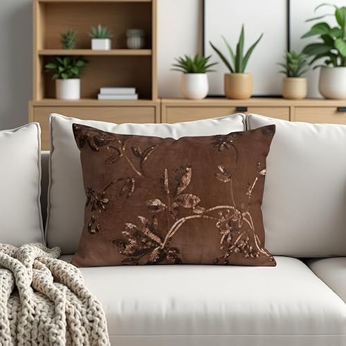 Miniatura 4 de Decozen Funda de almohada  Decoración del hogar con lentejuelas bordadas a mano floral para sala de estar, dormitorio, fundas de almohada con