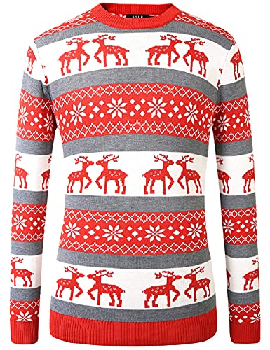 SSLR-Ugly-Christmas-Sweater-for-Mens-Funny Sweater Holiday Reindeer Knitted Pullover Crew Neck