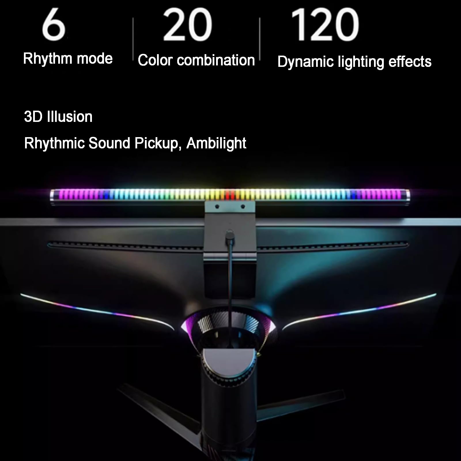 Barra Luminosa per Monitor con Retroilluminazione RGB, Lampada da 50 Cm con Funzione di Riproduzione Musicale, Temperatura Colore 3000-6000K, con Telecomando, Antiriflesso