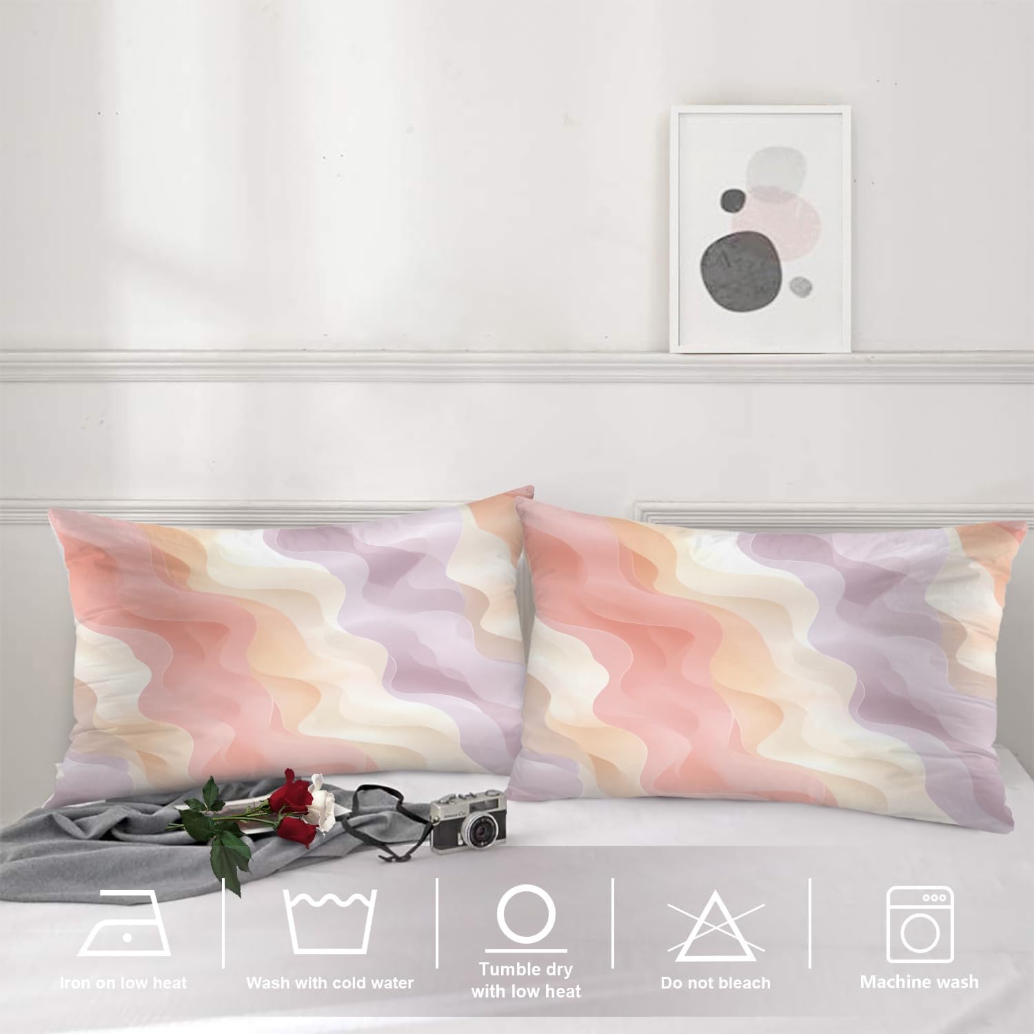 Shrahala Soothing Gentle Hues Pillowcases, Smooth Transitions Dreamy Lumbar Pillow Cover Decorative Blended Double-Sided No Inserts for Bedroom Sofa Living Room Set of 2 (26 x 20 in)