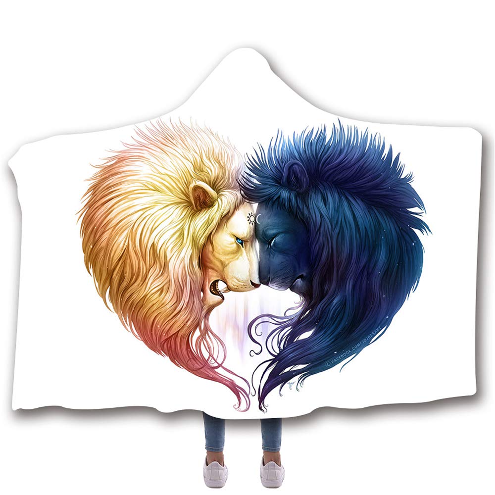 Couverture à capuche plaid de canapé lion 3D en peluche rembourrée 150x200cm