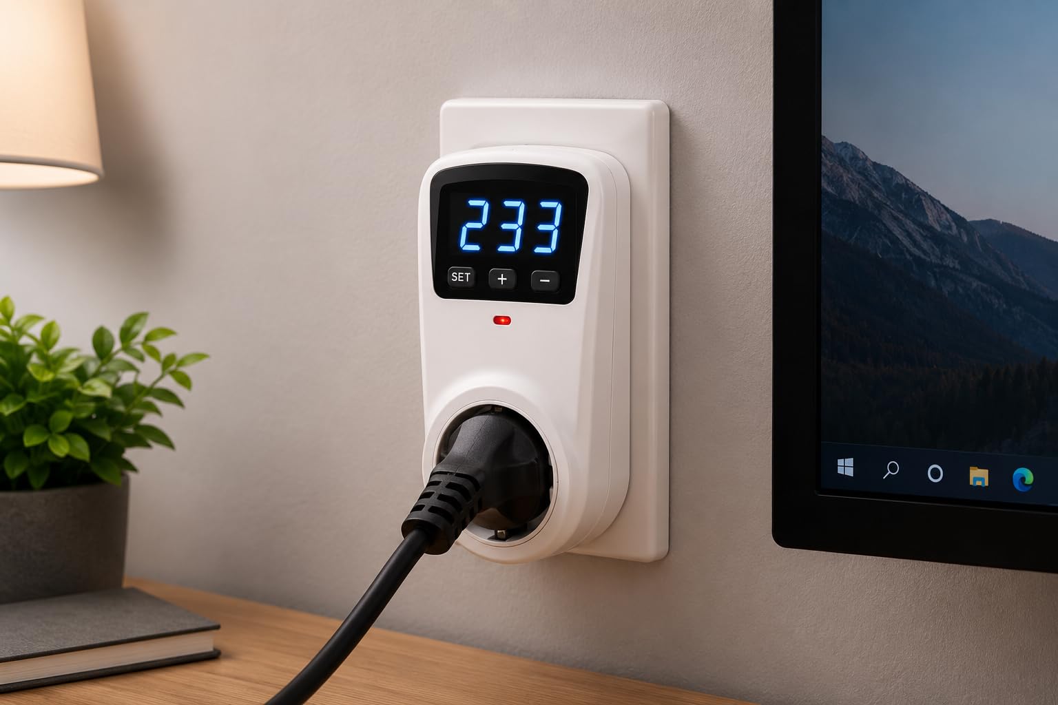 RASMACOR Protector de Voltaje Digital 16A 230V y 3680w con Enchufe | Protección contra Sobretensiones y Bajo Voltaje | Pantalla LED Digital para Electrodomésticos, Aire Acondicionado, Refrigerador