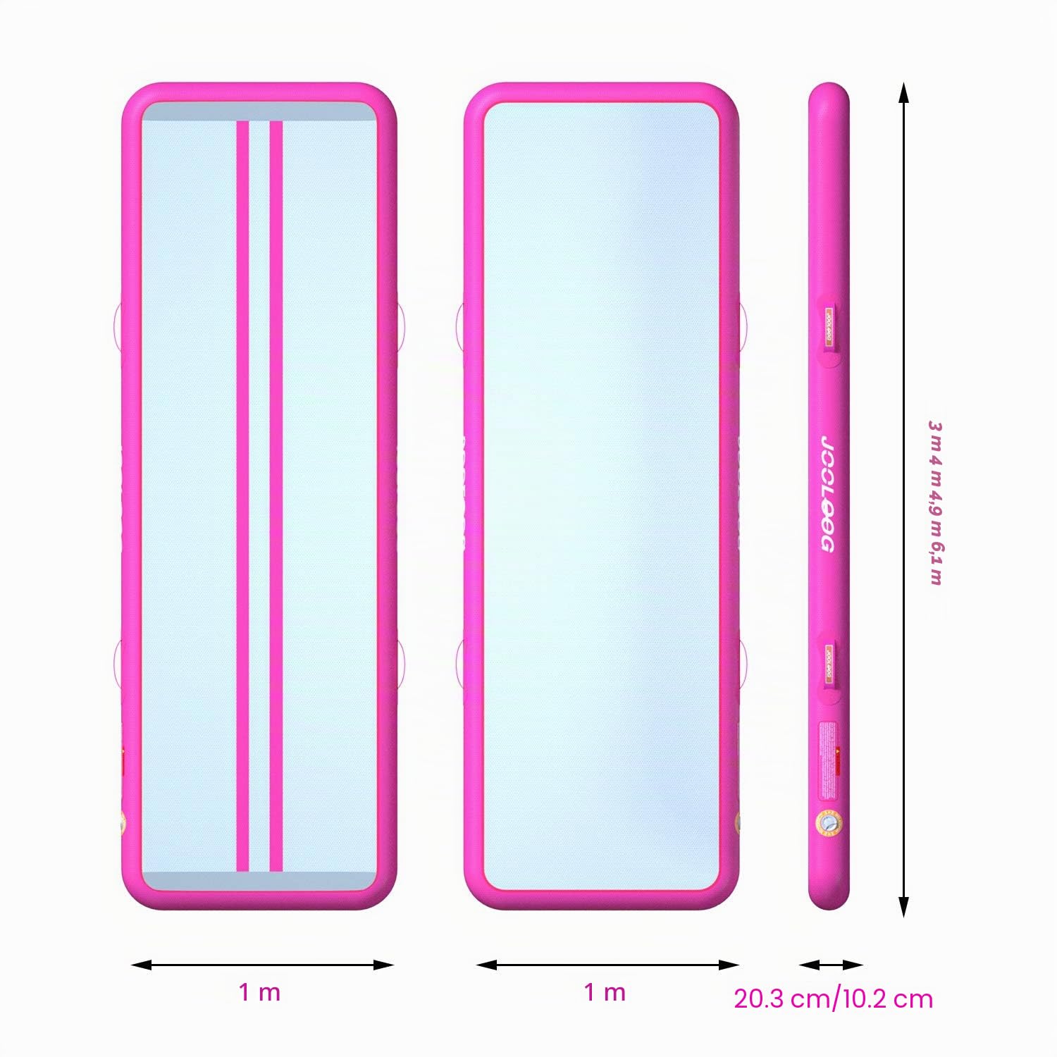 Tapis de gymnastique gonflable de 3m x20 cm d'épaisseur - Pour usage domestique, gym, yoga, entraînement, pom-pom girl en plein air, plage, parc avec pompe à air électrique - Rose