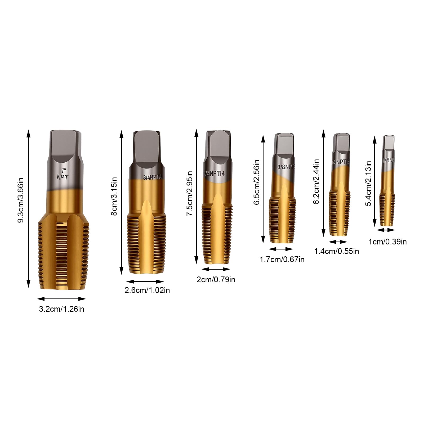 Fockety Juego de Machos de Roscar para Tuberías NPT de 6 Piezas