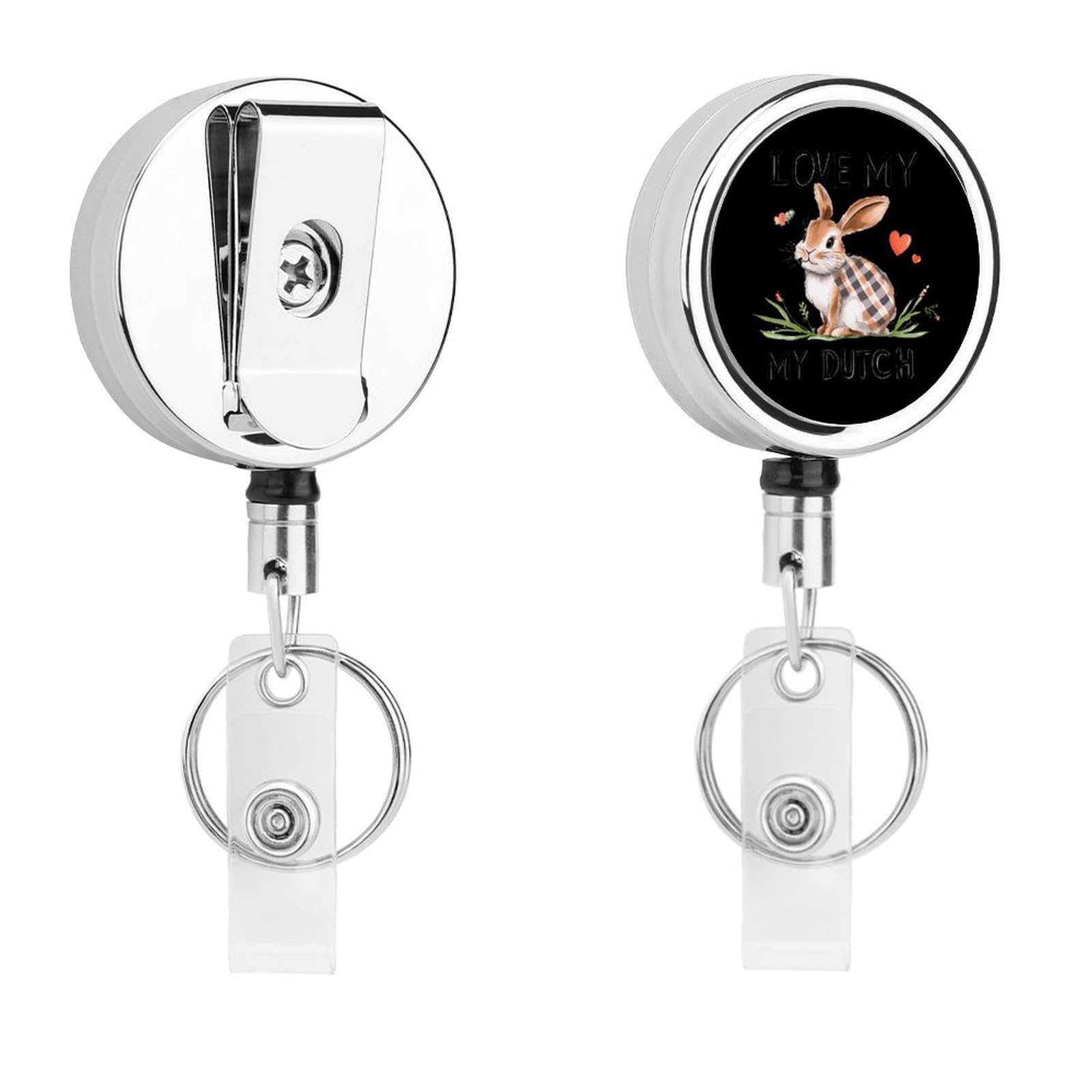 I Love My Dutch Retractable Badge Holder Metal ID Name Holder Key Ring with Belt Clip