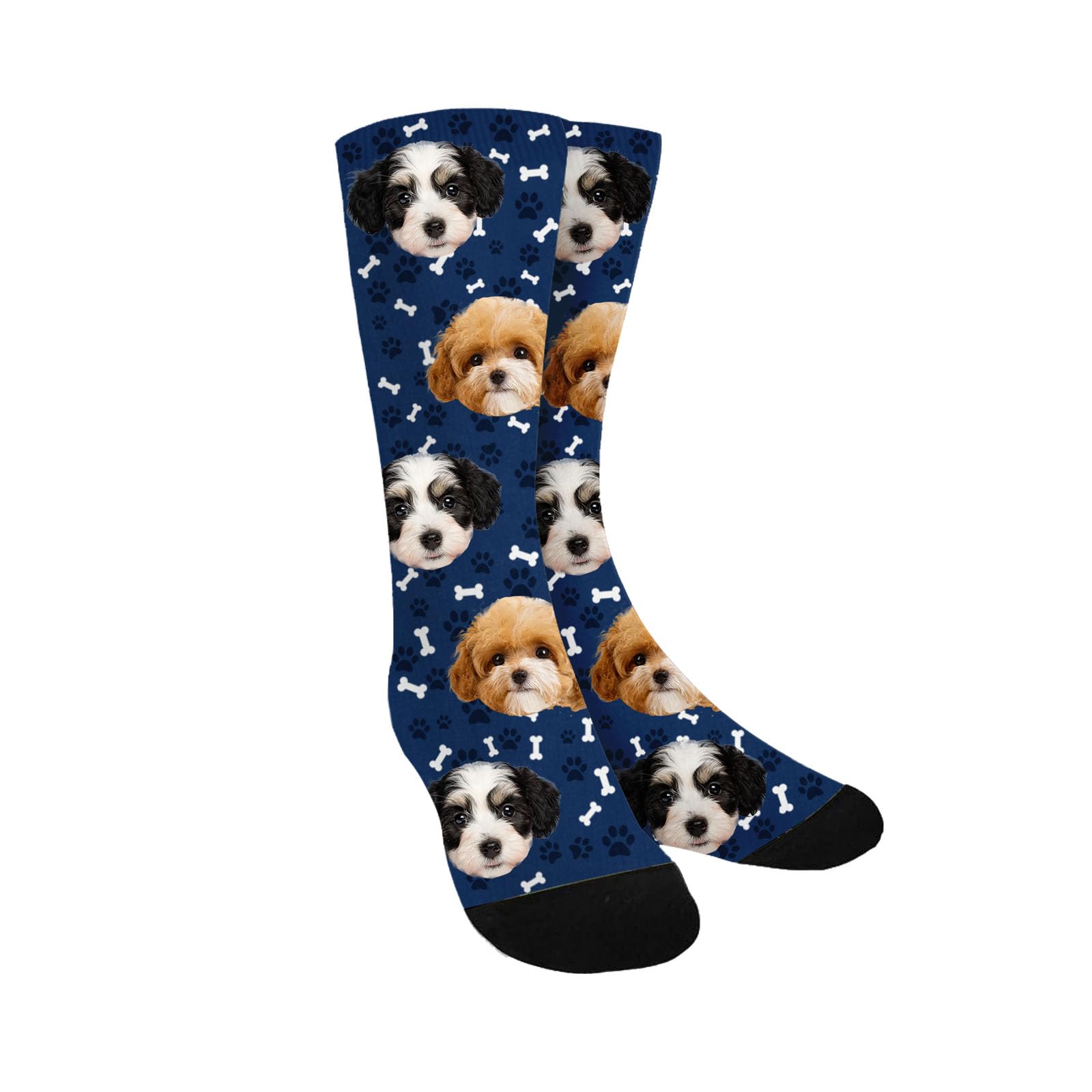 Custom Photo Pet Face Socks, Love Heart Crew Socks with 2 Faces for Men Women