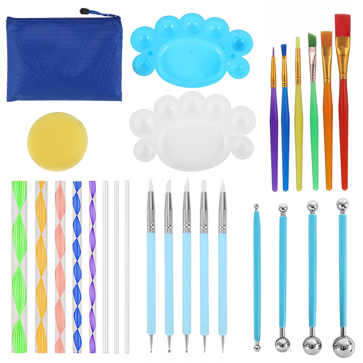 27Pcs Mandala Dotting Tools with Acrylic Paint Tray Rock Painting Kits Ball Stylus Dotting Tools Drawing Stylus Acrylic Rods Brush Art Supplies for DIY Nail Arts, Rock Stone Painting, Pottery Craft