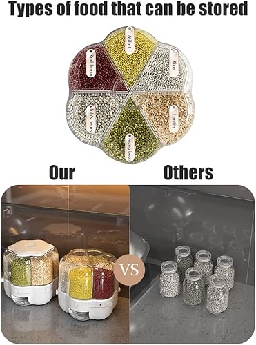 Miniatura 4 de Enfudid Contenedor de almacenamiento de granos para alimentos, dispensador de arroz de 6 rejillas de gran capacidad, caja de almacenamiento de