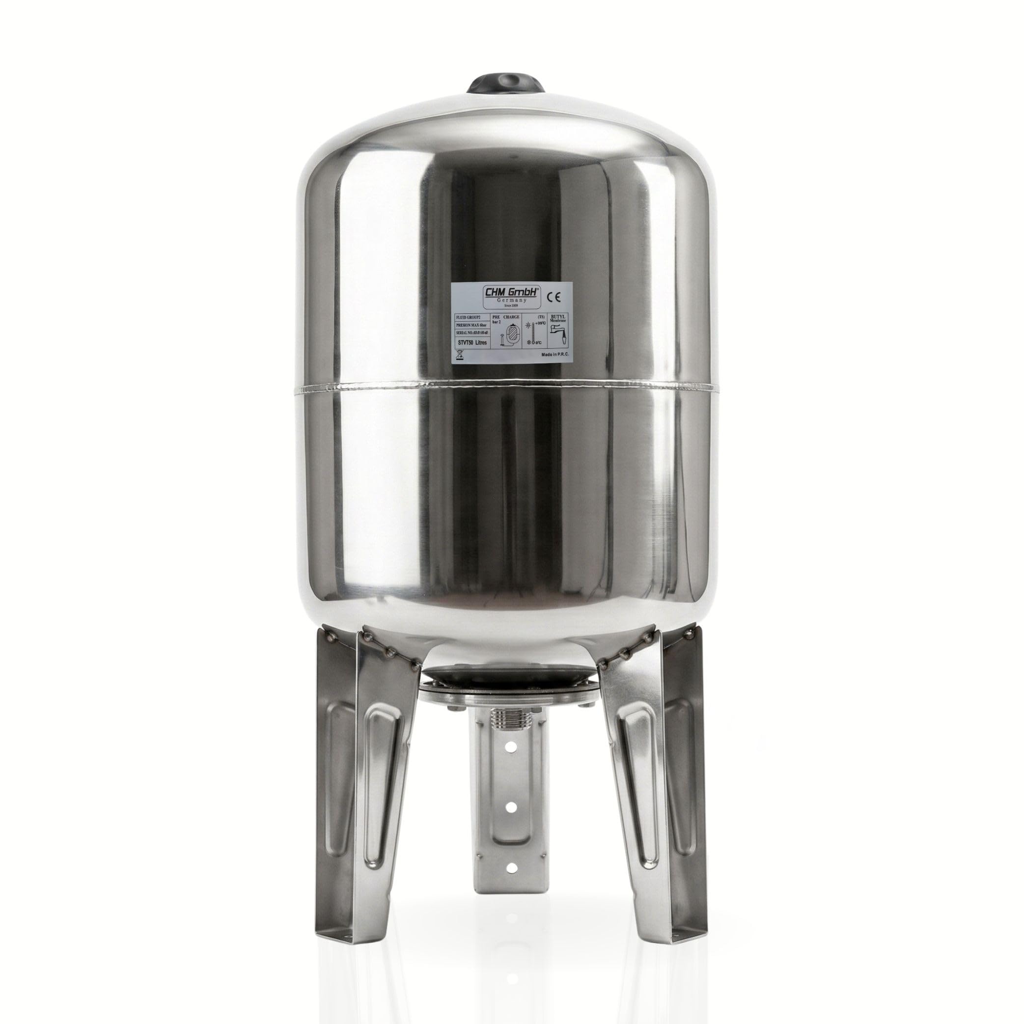 Druckkessel Membrankessel vertikal 50 L Edelstahl max. 6 Bar, Ausdehnungsgefäß stehend