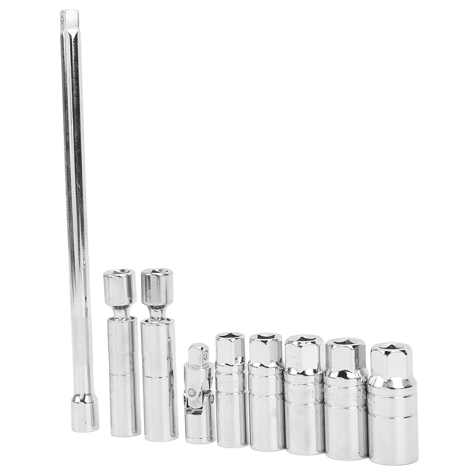 Juego de 9 Vasos para Bujías Magnéticos de Pared Delgada de 3, 8 Pulgadas, con Junta Universal de Repuesto, Juego de Herramientas de Extracción para Bujías para Coche
