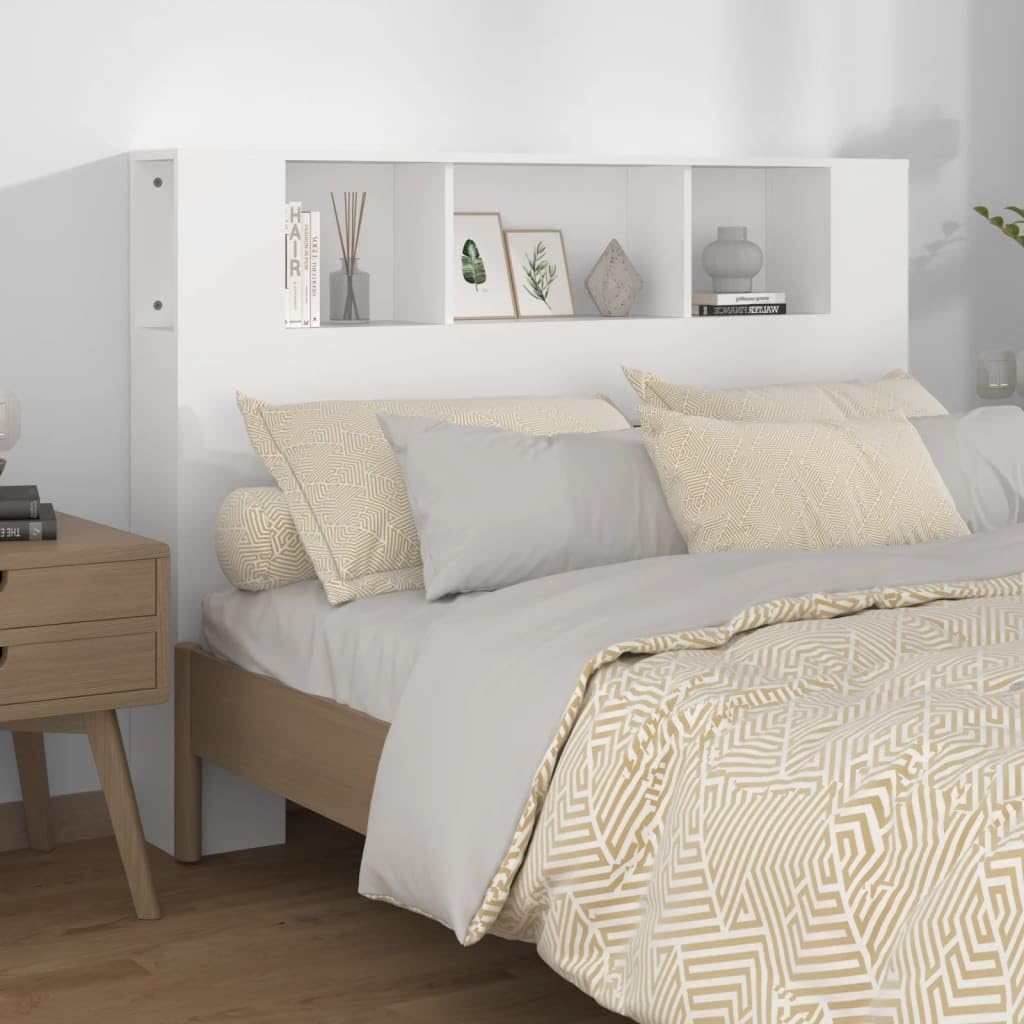 FIRBNUS Mueble cabecero Blanco 140x18,5x104,5 cm Cabecero Y Mesitas Cabecero con Almacenaje Muebles Dormitorio Mueble Almacenaje Adecuado para Cualquier Dormitorio Diseño Contemporáneo