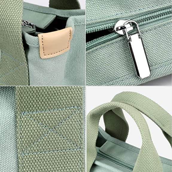 MINGRI Canvas Tote Bag for Women,Small Mini Totes Bags with Zipper Crossbody Purse with Pockets Shoulder Handbag - Image 4