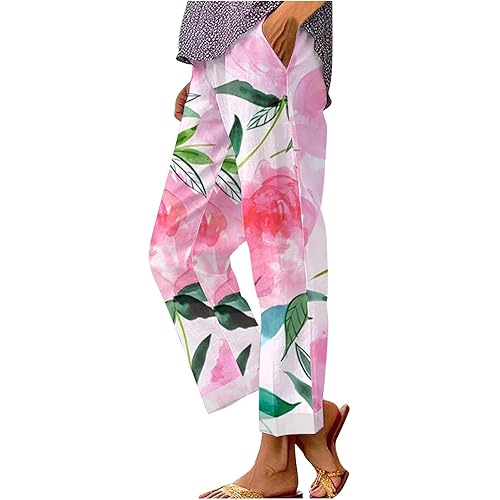Capri Pants for Women Cotton Linen Pants,Summer High Waisted Linen Palazzo Pants Wide Leg Long Lounge Trousers