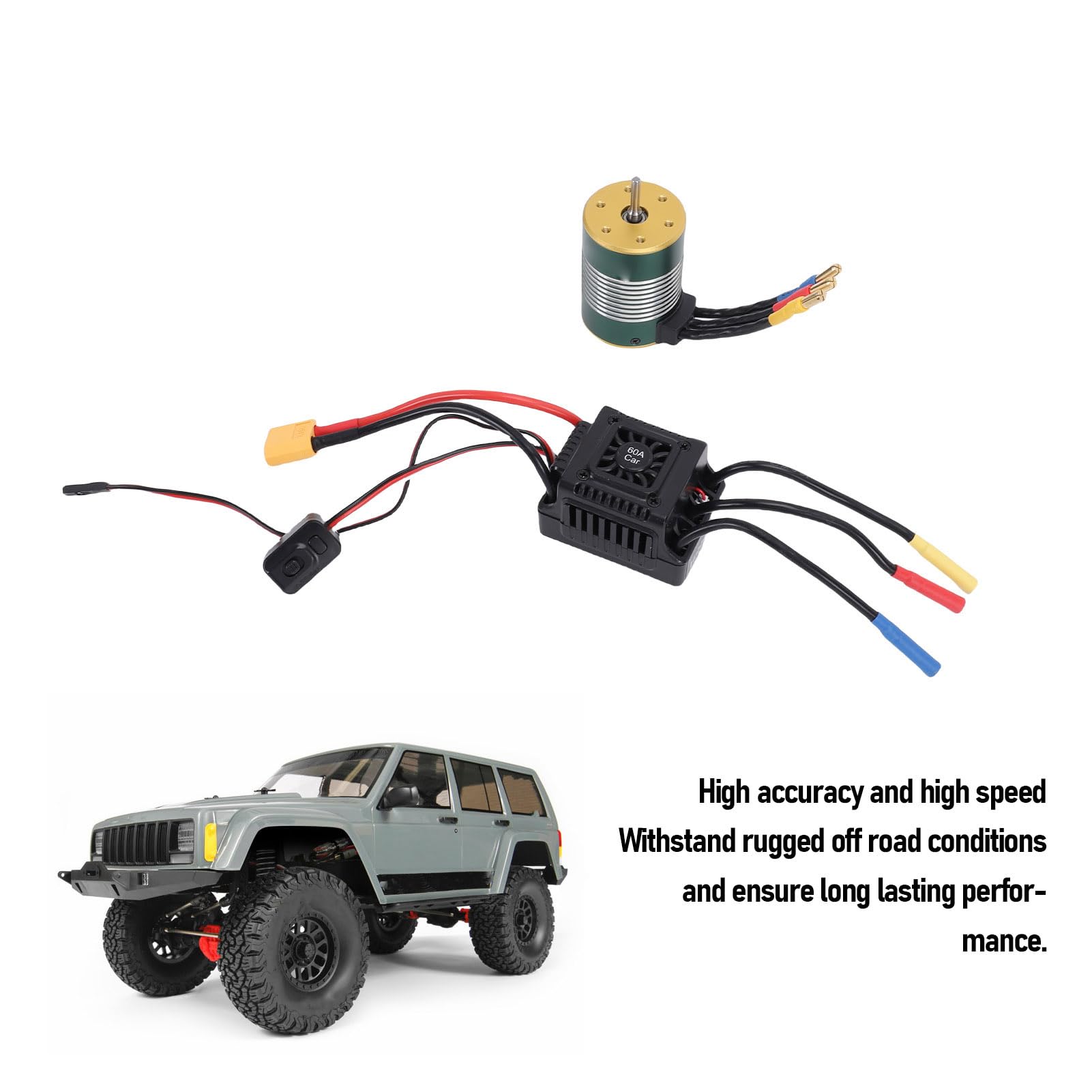 Changor Silnik Bezszczotkowy S3650 4300KV, wał 3,175 Mm z Wodoodpornym Zestawem 60A ESC do Ciężarówki Samochodowej 1/10 RC (Zielony)