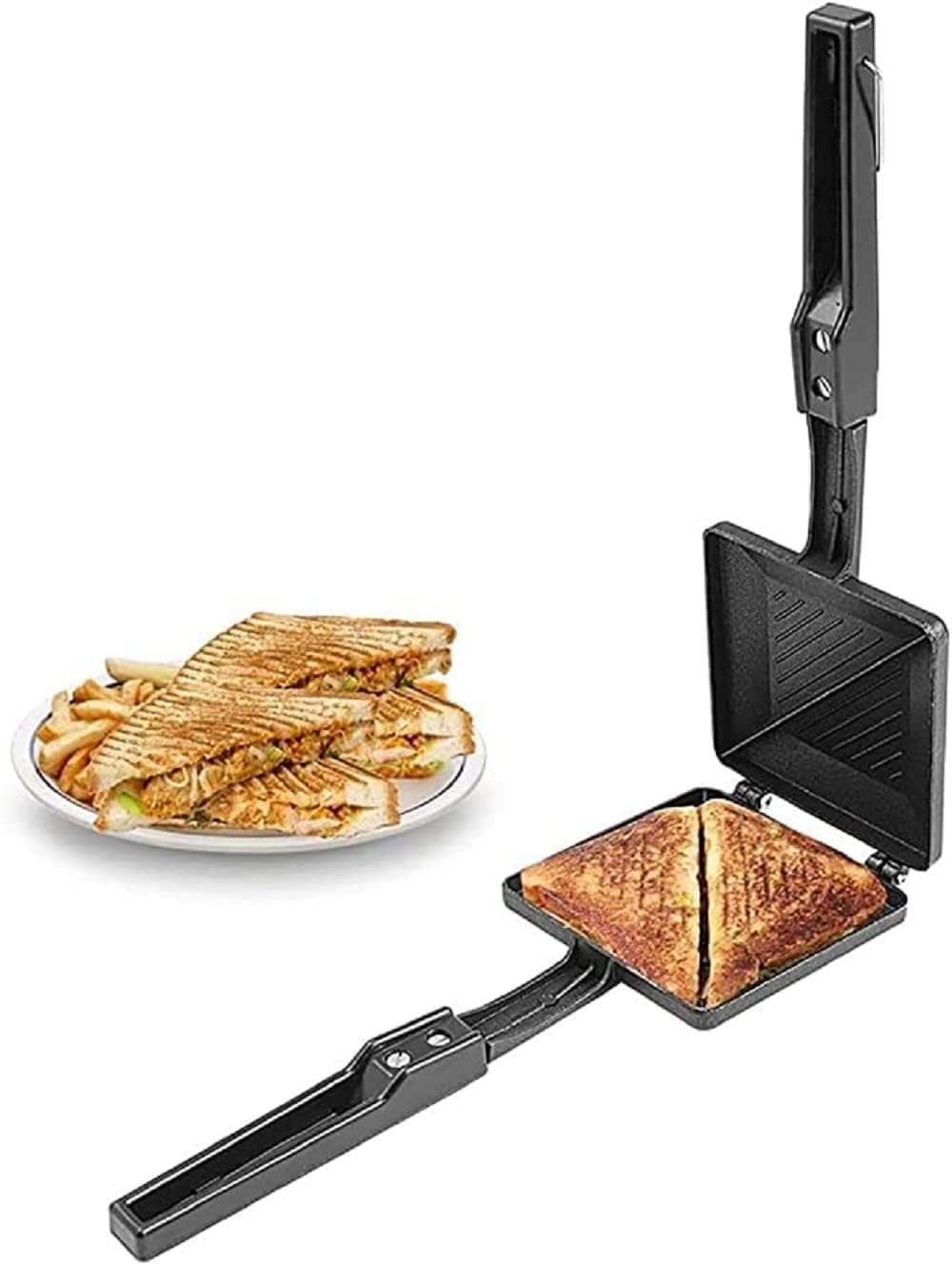 Improvhome Non-Stick Aluminium Gas Coating Toaster King Gas Sandwich Toaster for Home 2-Cut Sandwich Toaster(Cut LINE) Black-image-24