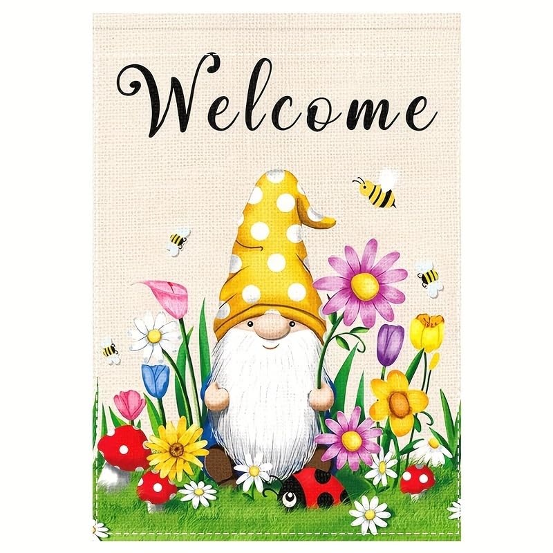 Spring Welcome Gnome Garden Flag 12 x 18 inch Double Sided Outside decorations,Flower Butterfly Small Garden Flags For Outdoor Yard Lawn