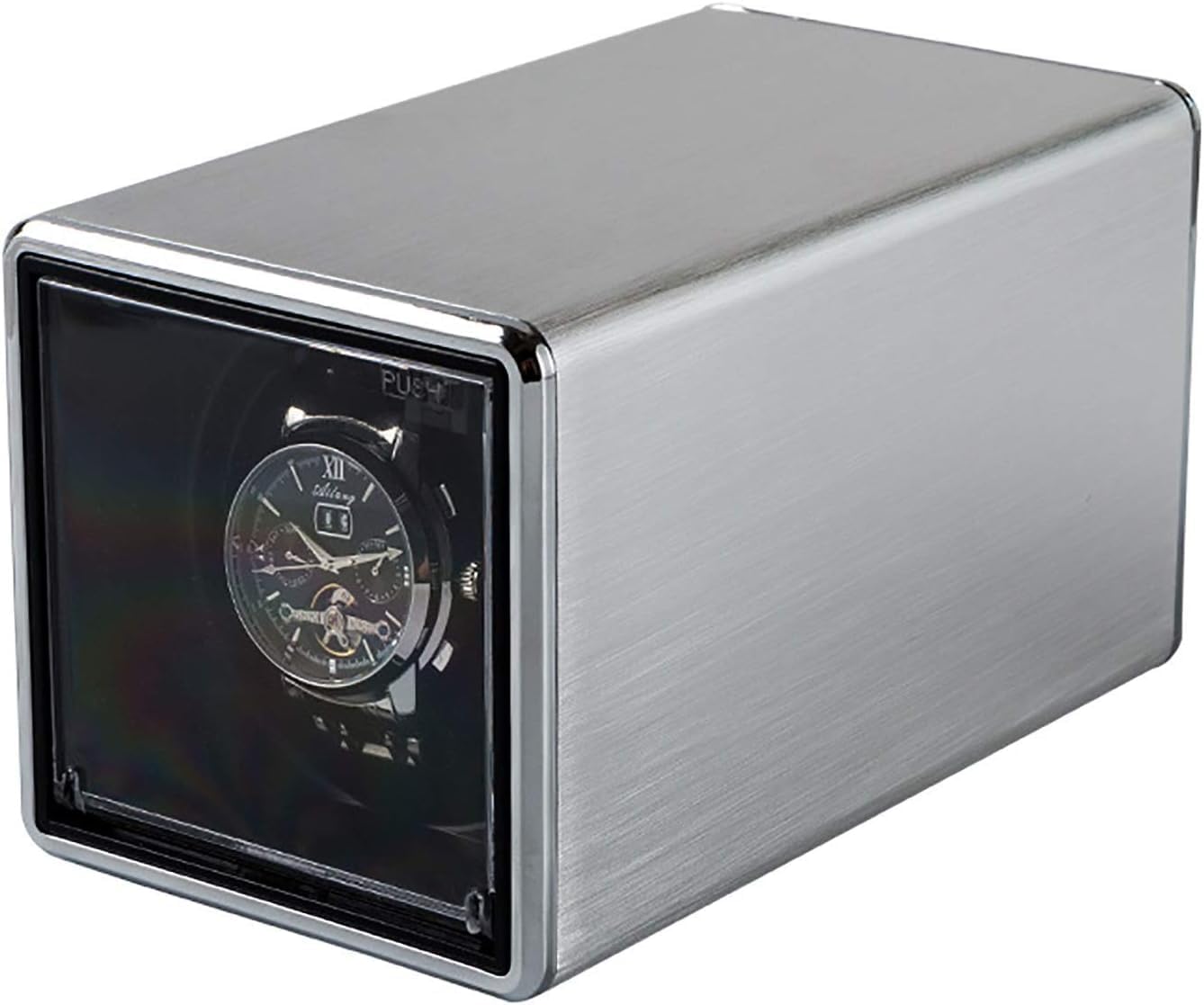 Winding Box Watch Winders - Multicolor Mechanical Watch Automatic Winding Box Quiet Open Lid Self-Stop Single Watch Shaker Watch Storage Display Case Home Watch Winder (Silver Metal)