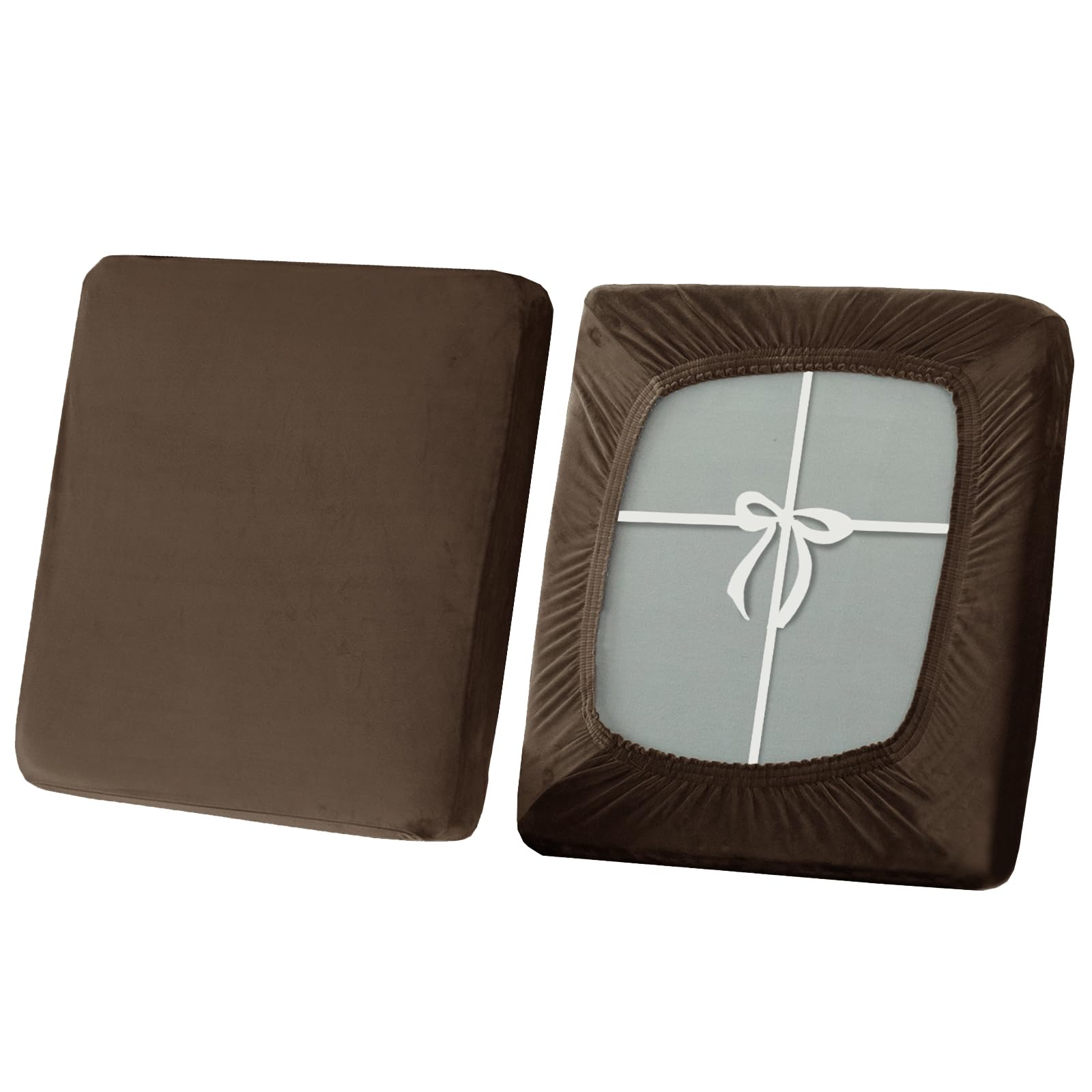SYLC Stretch Sofa Seat Cushion Covers, Non-slip Sofa Cushion Cover with Ties and Elastic Bands, Velvet Couch Cushion Covers Replacement (Coffee,2-Seater) — image 1