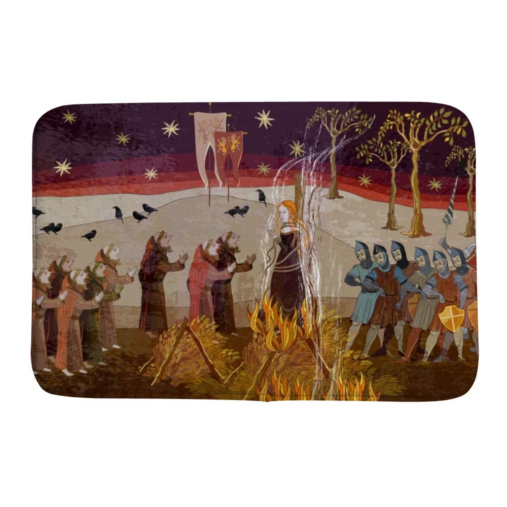 Tapis de bain médiéval sorcières anciennes velours corail 91x61