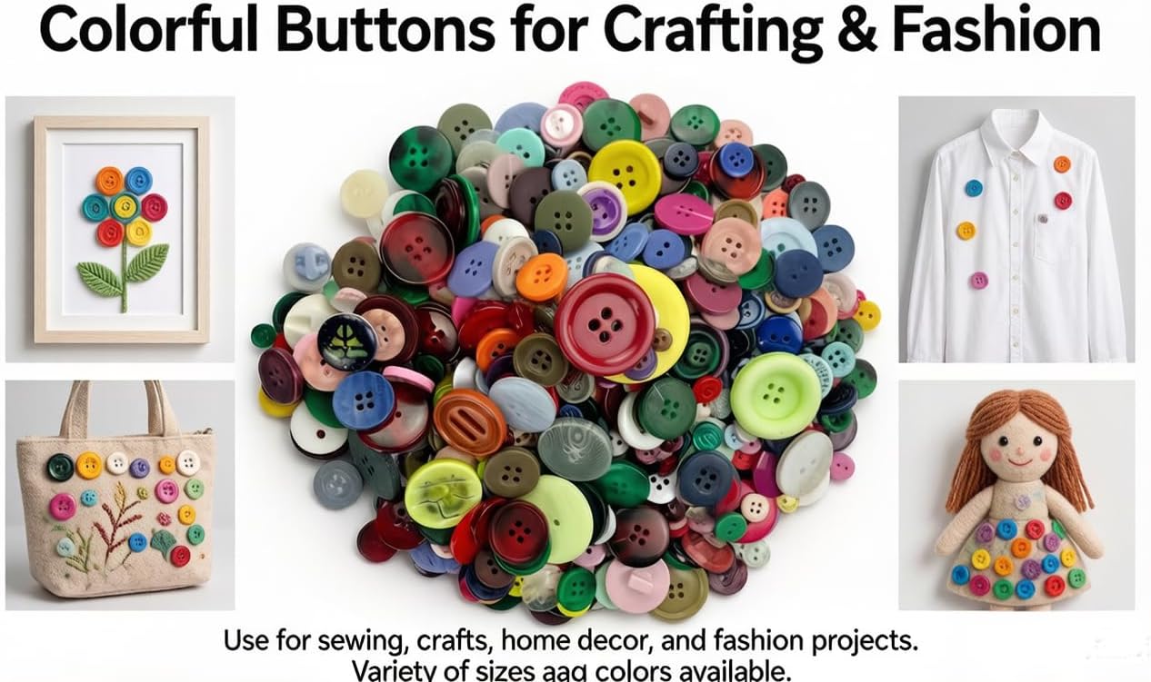 800-1000 Pcs DIY Buttons Set, Including Glue, Needle and Thread, Threader, Petals, Wire, etc., Mixed Colors, Various Sizes, Suitable for handicrafts, Sewing, DIY Crafts, Button Painting (MIX3)