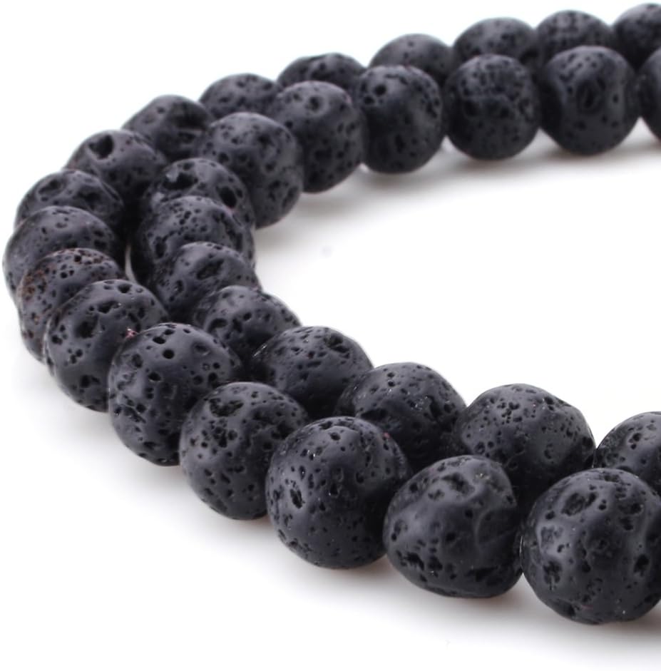BEADNOVA 8mm Natural Black Lava Beads Stone Gemstone Round Loose Energy Healing Beads with Free Crystal Stretch Cord for Jewelry Making (40-42pcs) 8mm 10) Black Lava Stone Round Beads