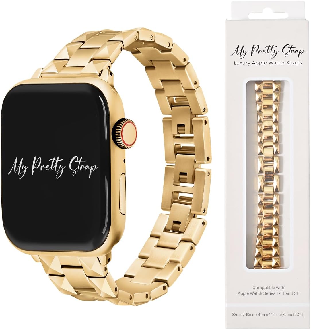 My Pretty Strap - Compatible Apple Watch Band Strap, Stainless Steel Fashion iWatch Replacement Strap- Easy Resizing, No Tool Needed, Fits Most Wrists- Series 1-11, SE and Ultra